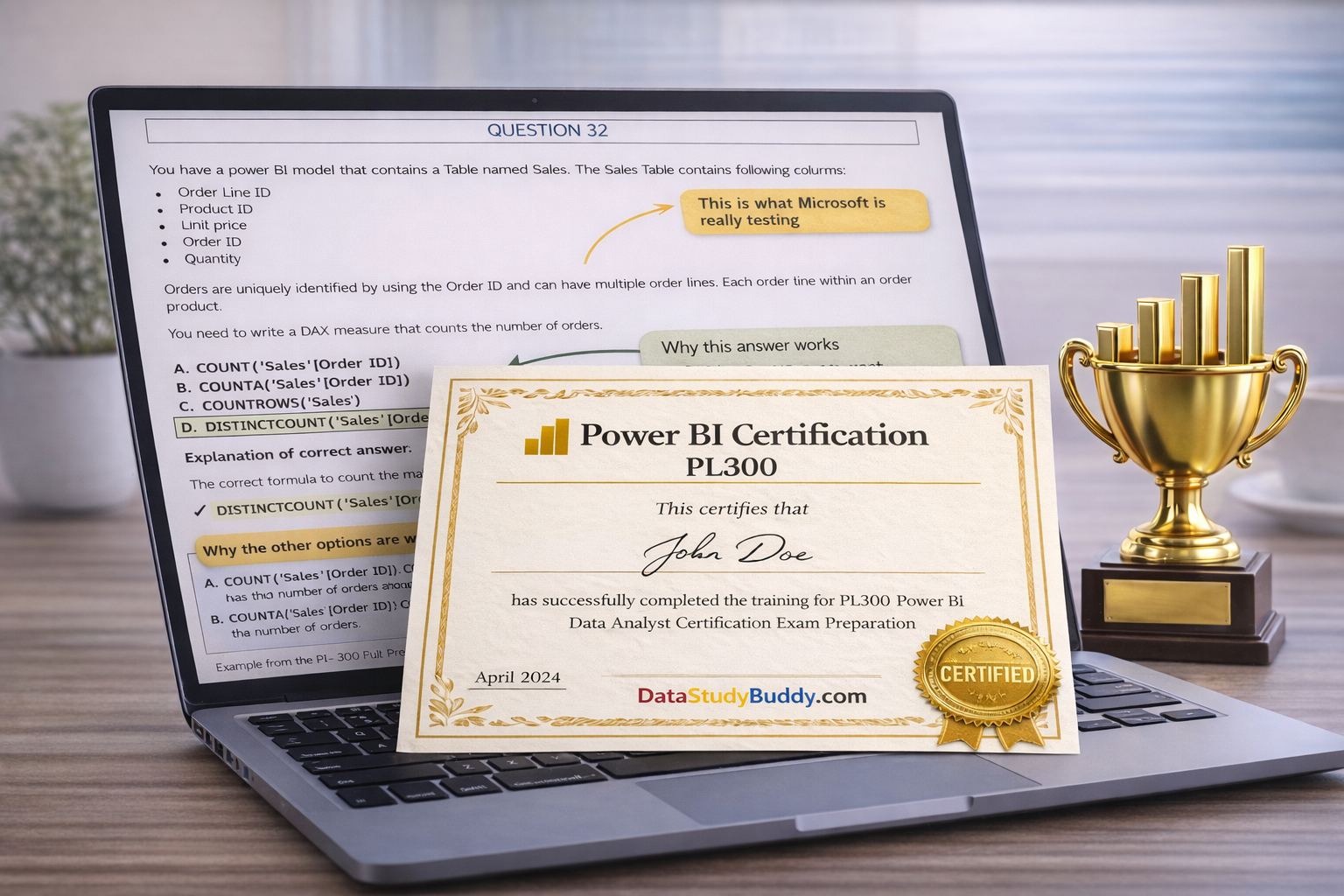 PL-300 exam preparation practice questions with detailed explanations for Power BI Data Analyst certification